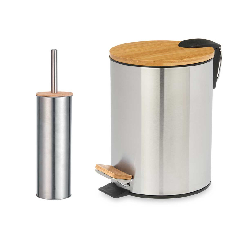 CONJ CAIXOTE DO LIXO BAMBU 3L E PIAÇABA BAMBU AÇO