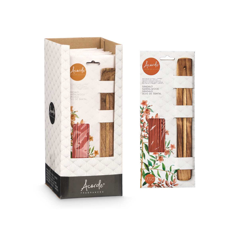 SET 50 BÂTONS D'ENCENS SUPPORT EN BOIS SANTAL