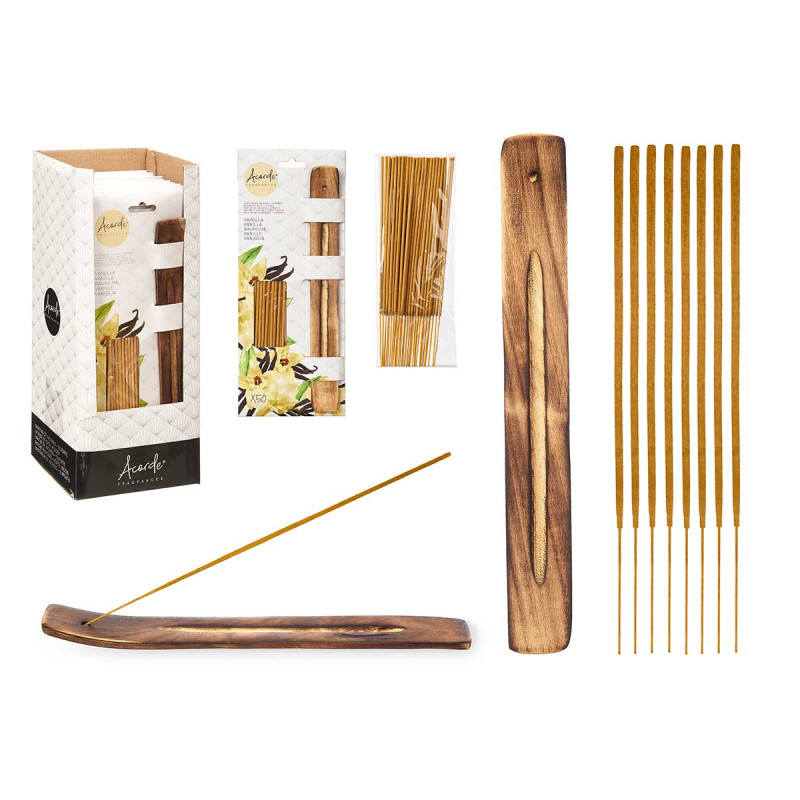 SET 50 BÂTONS D'ENCENS SUPPORT BOIS VANILLE