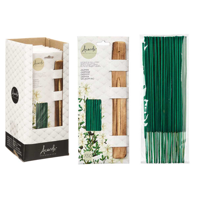 SET 50 BÂTONS D'ENCENS SUPPORT BOIS JASMIN