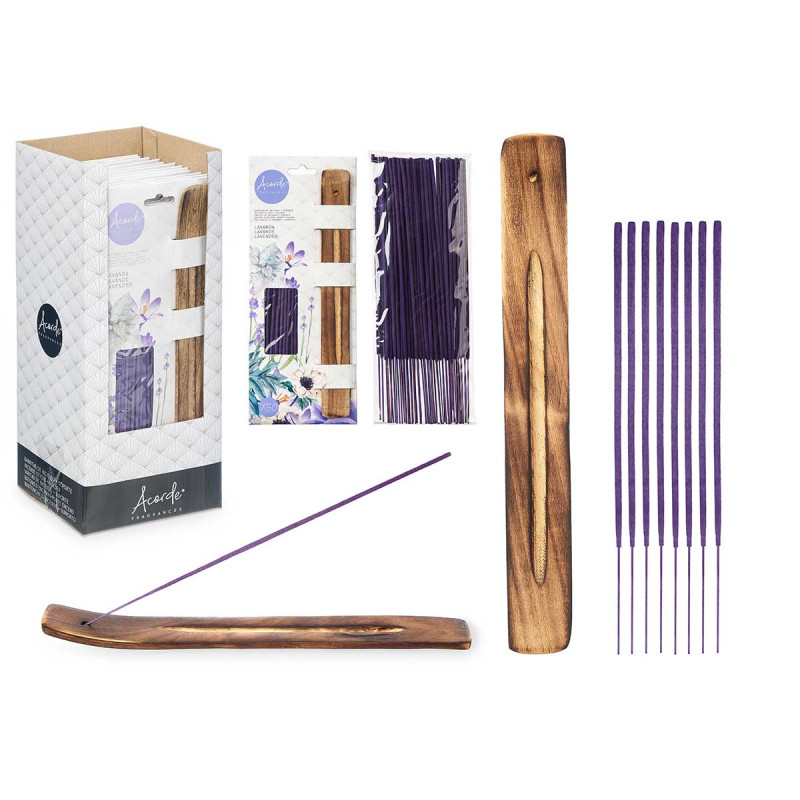 SET 50 BARRAS INCIENSO SOPORTE MADERA LAVANDA