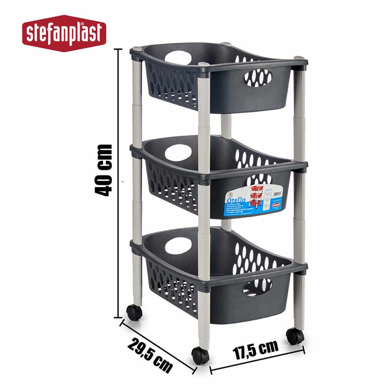 CARRELLO 3 PIANI PLASTICA C/RUOTE C/ESIB