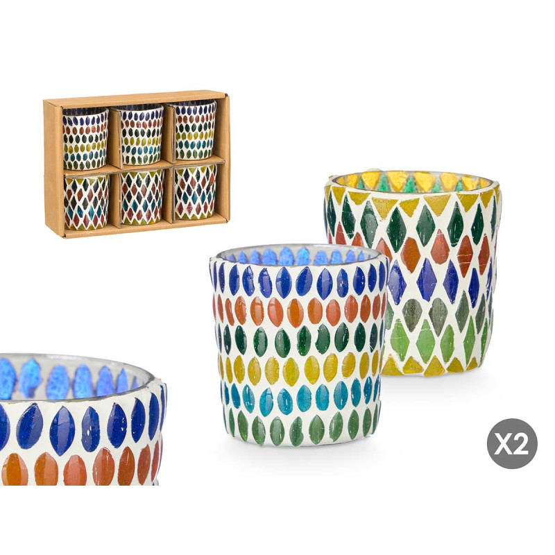 SMALL ROUND CANDLE HOLDER RHOMBUS ASSORTED 2