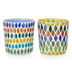 SMALL ROUND CANDLE HOLDER RHOMBUS ASSORTED 2