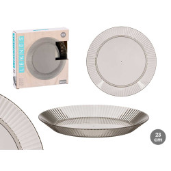ASSIETTE RAYURES GRIS 23CM DIAM